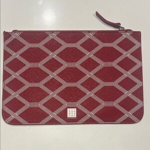 Le Bon Marché Rive Gauche Red and White Geometric Leather Pouch